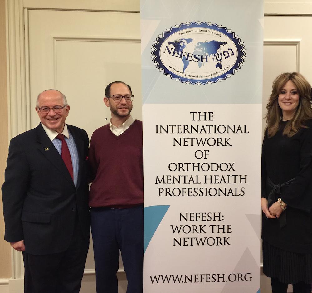 GSSW Dean Steven Huberman (far left) with NEFESH International co-chairs Chaim Sender and Lisa Twerski. Dean Huberman announced a NEFESH International scholarship for GSSW students at the organization's 21st annual conference.