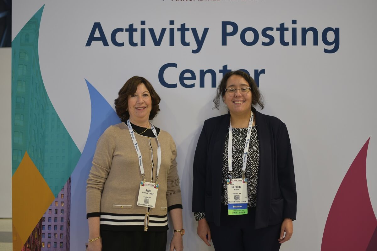 GSSW students Beile Schmidt (left) and Carolina Torres interned in clinics serving TB patients through NYC Department of Health and Mental Hygiene.