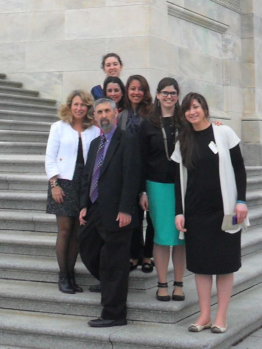 Pictured lower left are Professors Allison Bobick and Director Elhanan Marvit, with students Dena Glazer (top) and Leanne Poploff, Veronica Olivares, Esti Marcus and Meira Cohen (middle row, left to right). 