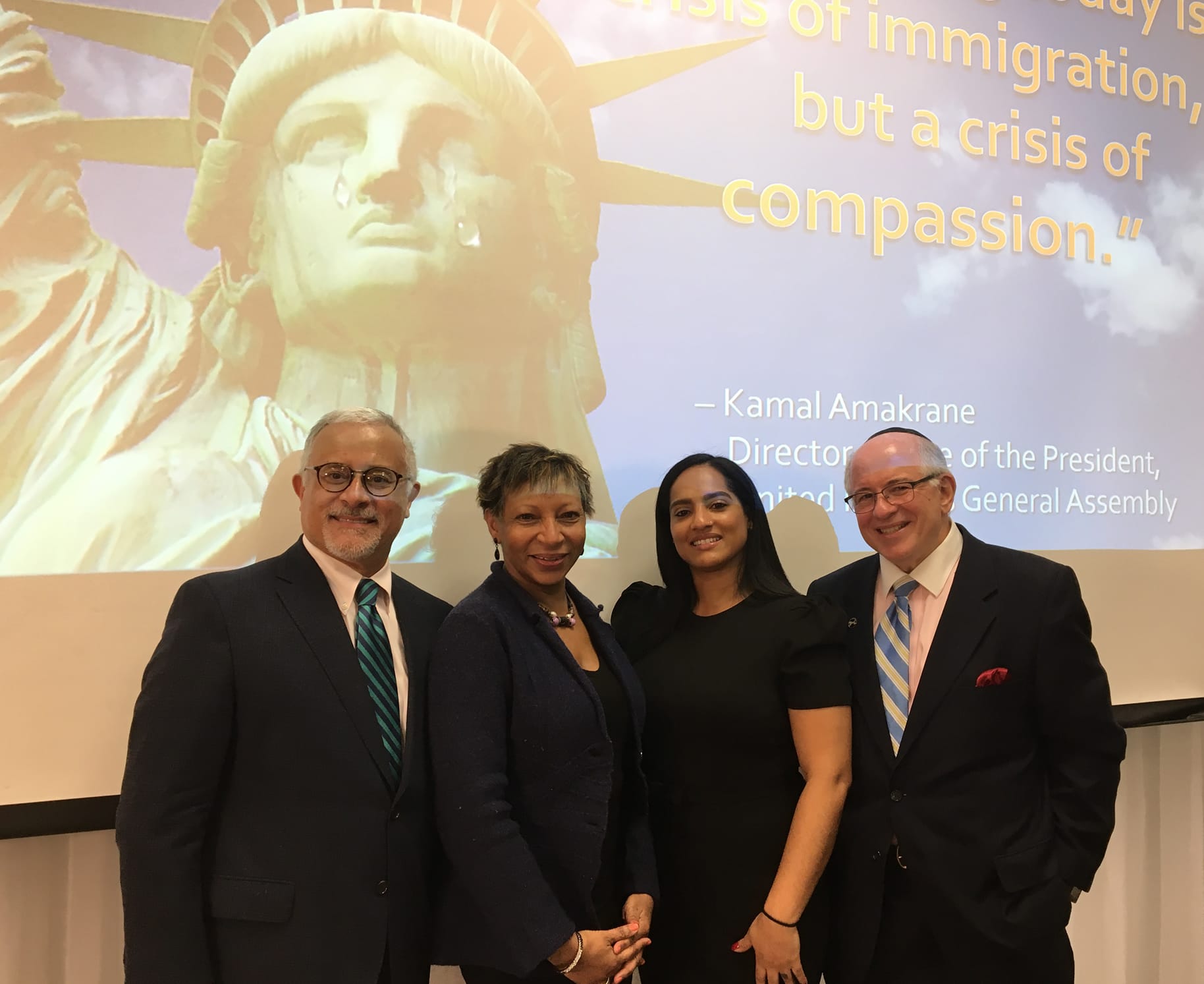 L-R: Dr. Luis H. Zayas, Dean, Steve Hicks School of Social Work University of Texas; Rosa Bramble, LCSW-R; Touro MSW Student Leidy Deleon; and Touro Dean Dr. Steven Huberman