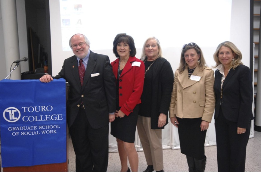 Pictured, left to right, are Dr. Steven Huberman, Roni Benson and Ginger Lieberman, education consultants who developed a national bully prevention program, Bully Frog; Amy Burzinski, MSW, LISW, who spoke on social parallels between bullying and domestic violence; and Professor Allison Bobick, director of student advancement and conference organizer.